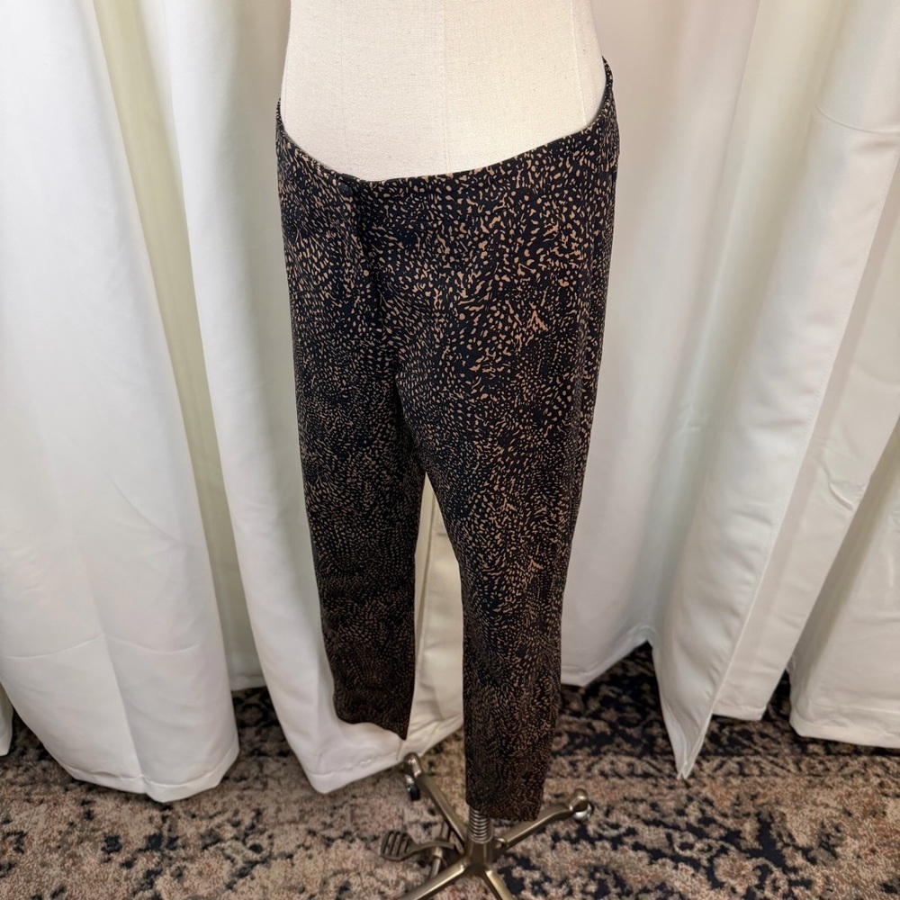 Etcetera Tan & Black Abstract Speckled Print Slim Leg Zip Hem Trousers Size 0 - Picture 5 of 14